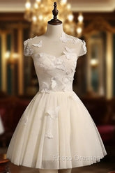 Cute Ivory Tulle Cap Sleeves Cute Homecoming Dress Graduation Dress, Short Formal Prom Dress