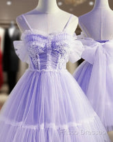 Cute Lavender Tulle Short Straps Homecoming Dresss, Tulle Sweetheart Formal Prom Dress