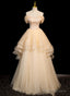 Cute Light Champagne Off Shoulder Sweetheart Prom Dress, Light Champagne Party Dress