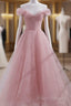 Cute Pink Princess Tulle Sequin Formal Prom Dress Off The Shoulder Formal Dress