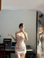 Cute Pink Spaghetti Strap Herringbone Satin Fitted Homecoming Dress