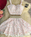 Cute Pink Two Pieces Lace Short Prom Dress, Pink Homecoming Dress