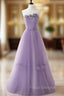 Cute Purple Tulle A-Line Long Formal Prom Dress With Flowers, Purple Tulle Party Dress