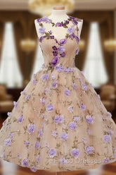 Cute Round Champagne Short Formal Prom Dress, Champagne Homecoming Dress