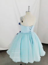 Cute Round Neck Tulle Lace Short Prom Dresses, Blue Homecoming Dresses