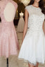 Cute round neck tulle lace short Formal Prom Dresses lace bridesmaid Dresses