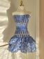Cute Sheath Strapless Royal Blue Lace Vacation Dress Short Birthday Dresses