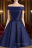 Cute Simple Short Satin Party Dress , Off Shoulder Formal Prom Dress