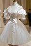 Cute Tulle Lace Homecoming Dress, Off Shoulder Short Formal Prom Dress