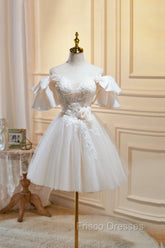 Cute Tulle Lace Homecoming Dress, Off Shoulder Short Formal Prom Dress