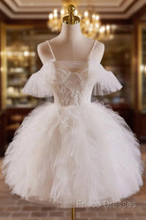 Cute Tulle Lace Light Champagne Short Formal Prom Dress, Cut Homecoming Dress