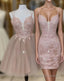 Cute tulle pink lace short Formal Prom Dress, cute lace homecoming Dress