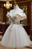 Cute Tulle Sequins Short Formal Prom Dress, Light Champagne Off Shoulder Party Dress