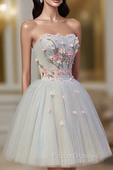 Cute Tulle Short Lace Applique Short Formal Prom Dress, Tulle Puffy Homecoming Dress