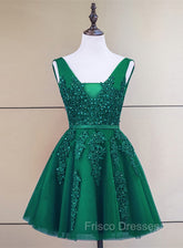 Cute Tulle V-neckline Beaded Short Formal Prom Dress, Homecoming Dress 2026