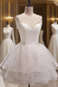 Cute White Short Tulle Beaded Graduation Dress, White Short Formal Prom Dress Formal Dress