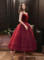 Cute Wine Red Velvet And Tulle Homecoming Dress, Wine Red Straps Party Dress