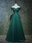Dark Green A-Line Beaded Long Party Dress, Sweetheart Tulle Green Prom Dress