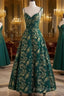Dark Green A-Line Spaghetti Strap Satin Long Formal Prom Dress Sweetheart Neckline Retro Bridal Dress