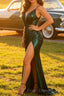 Dark Green Mermaid Spaghetti Straps Long Prom Dress with Open Back