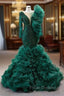 Dark Green Mermaid Tulle Beading Formal Prom Dress