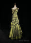 Dark Green Retro Mermaid Irregular Neckline Satin Beaded Long Prom Dress Birthday Graduation Prom Dress