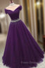 Dark Purple Beaded Tulle Off Shoulder Party Dress Purple Junior Formal Prom Dress Formal Prom Dress shops