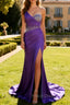 Dark Purple Mermaid One Shoulder Corset Long Prom Dress With Beading