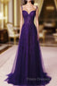 Dark Purple Sweetheart Tulle with Lace Straps Party Dress, Dark Purple Formal Prom Dress