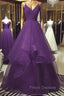 Dark Purple Tulle Layers Formal Gown, Purple Evening Party Dress