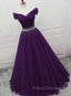 Dark Purple Tulle Long Formal Prom Dress, Junior Formal Prom Dress
