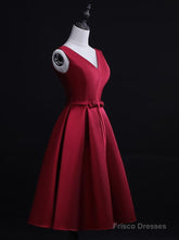 Dark Red Satin Short Homecoming Dress, Lovely Bridesmaid Dress