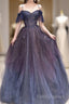 Dark Starry Sky Purple Tulle Long Formal Prom Dress Purple Formal Dress