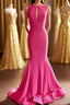 Hot Pink Mermaid Long Formal Prom Dress with Open Back
