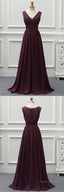 Deep Red Chiffon V Neck Long Lace Prom Dress, Evening Dress