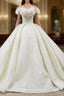 Demand Attention In Luxury Champagne Ball Gown Tulle Beading Sequins Off the Shoulder Wedding Dress