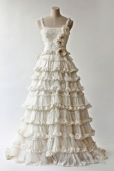 Diamond White A-Line Spaghetti Strap Lace Tulle Long Prom Dress Simple Wedding Dress