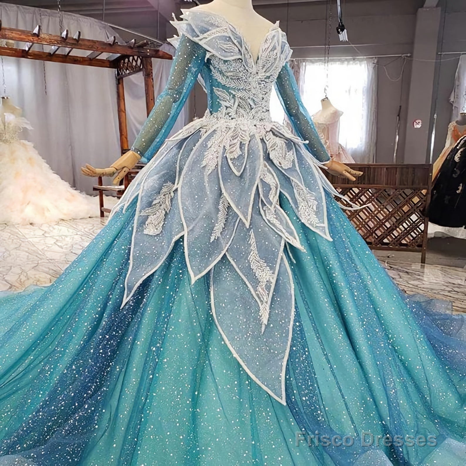 Blue Princess Sparkle Frost Fairy Queen Costume Wedding Dress, Bridal Blue Princess Sparkle Frost Fairy Queen Costume Wedding Dress, Bridal