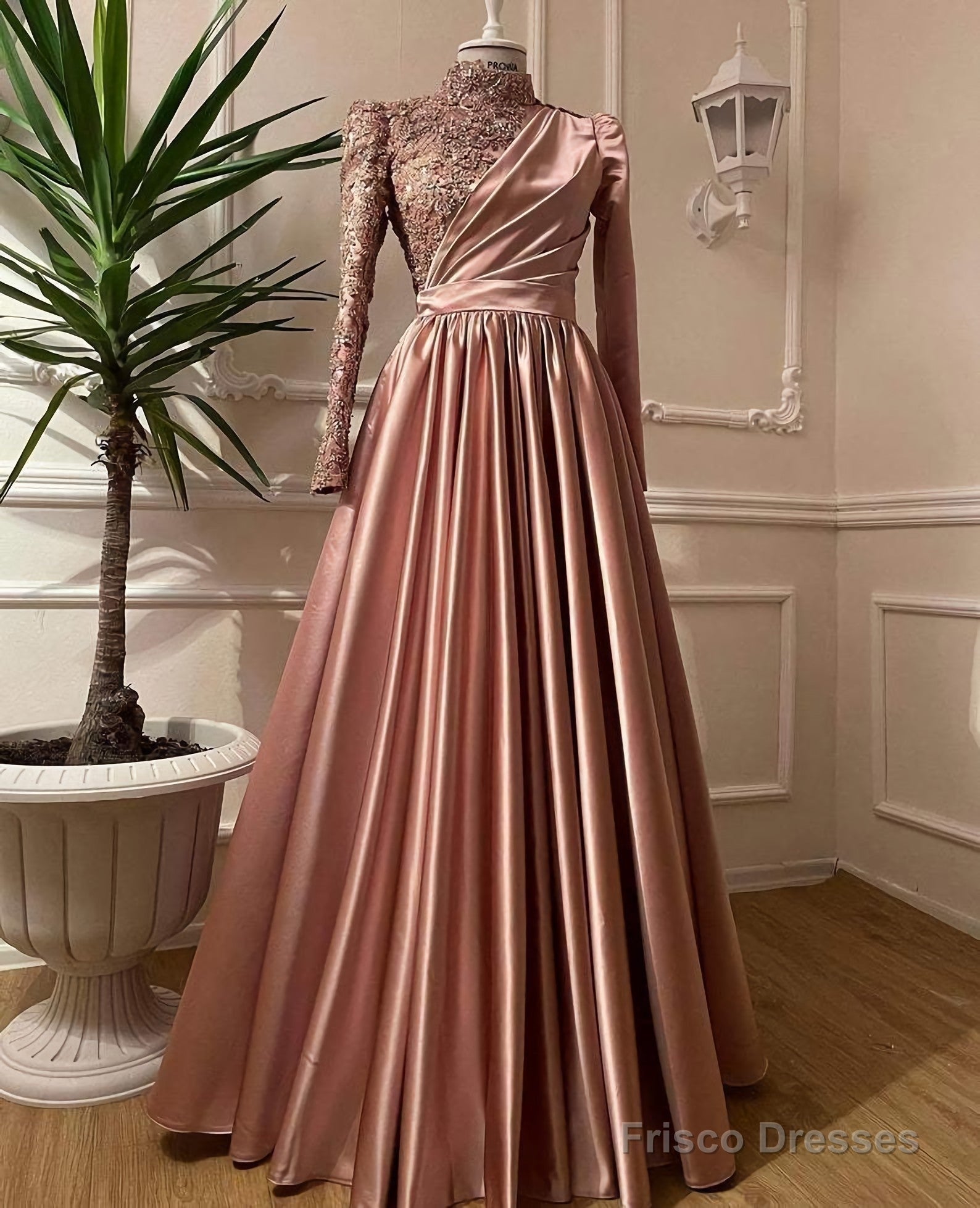 Rose Gold Silver Prom Dress, Long Sleeves Dubai Evening Dresses, Musli Frisco Dresses Rose Gold Silver Prom Dress, Long Sleeves Dubai Evening Dresses, Musli Frisco Dresses