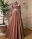 Rose Gold Silver Prom Dress, Long Sleeves Dubai Evening Dresses, Muslim Women Wedding Party Gowns 2025 Elegant Silver Grey Arabic Engagement