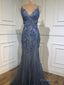 Delicate Shining V Neck Mermaid Prom Dresses With Beaded Appliques