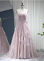 Dreamy Light Pink A-Line Sweetheart Neck Feather Beaded Tulle Long Prom Dress Evening Dress