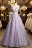 Elegance Purple Tulle Off the Shoulder Beading Formal Prom Dress