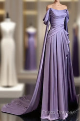 Elegant A Line Purple Satin Long Formal Prom Dress Formal Party Gown