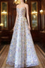 Elegant A Line Strapless Floral Long Formal Prom Dress
