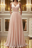 Elegant A Line V Neck Pink Long Formal Prom Dresses, Pink Formal Graduation Evening Dresses