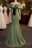 Elegant And Noble Clover Green Off The Shoulder Sleeveless Fishtail Evening Dress With Clover Green Off The Back Strap And Ground Length Formal Prom Dress