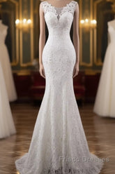 Elegant And Noble Lace Sleeveless Speaker/Mermaid And Floor Length Wedding Dress