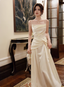 Elegant Beige Spaghetti Strap Square Neck Knot-Embellished Satin Long Prom Dress Evening Dress Bridesmaid Dress