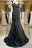 Elegant Black Mermaid Satin Beaded Sequin Long Formal Prom Dress, Sweetheart Neck Evening Dress